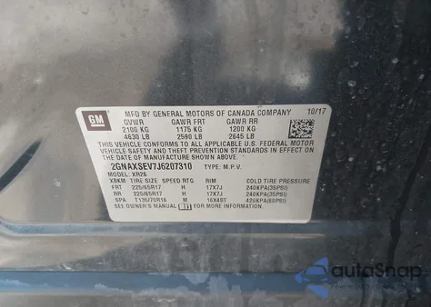 2018 Chevrolet Equinox Lt z USA, uszkodzony, nr VIN 2GNAXSEV7J6207310